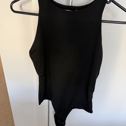 Women’s Sleeveless Racerback Halter Bodysuit Tank – Small, Black