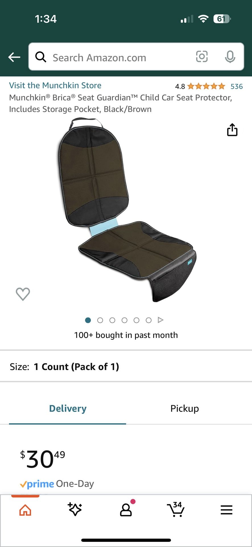 Munchkin Brica Seat Guardian Child Car Seat Protector, Includes Storage Pocket, Black/Brown for