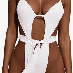 New Sexy Brazilian /Miami style White cut out Thong monokini /bikini / swimwear/swimsuit/ bathing suit/ body suit  size Medium 