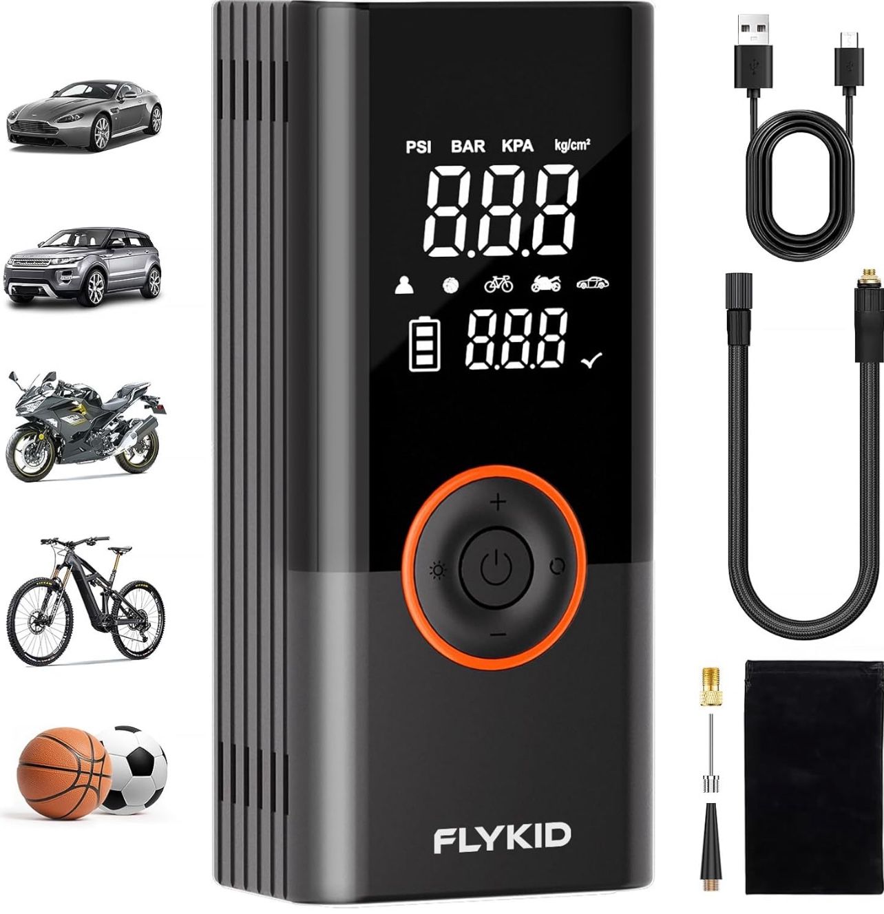 Tire Inflator Portable Air Compressor - 150PSI Digital Air Pump for Car Tires, Fast Inflation for SUV/Motorcycle/Bicycle, LED Light, Rechargeable Batt