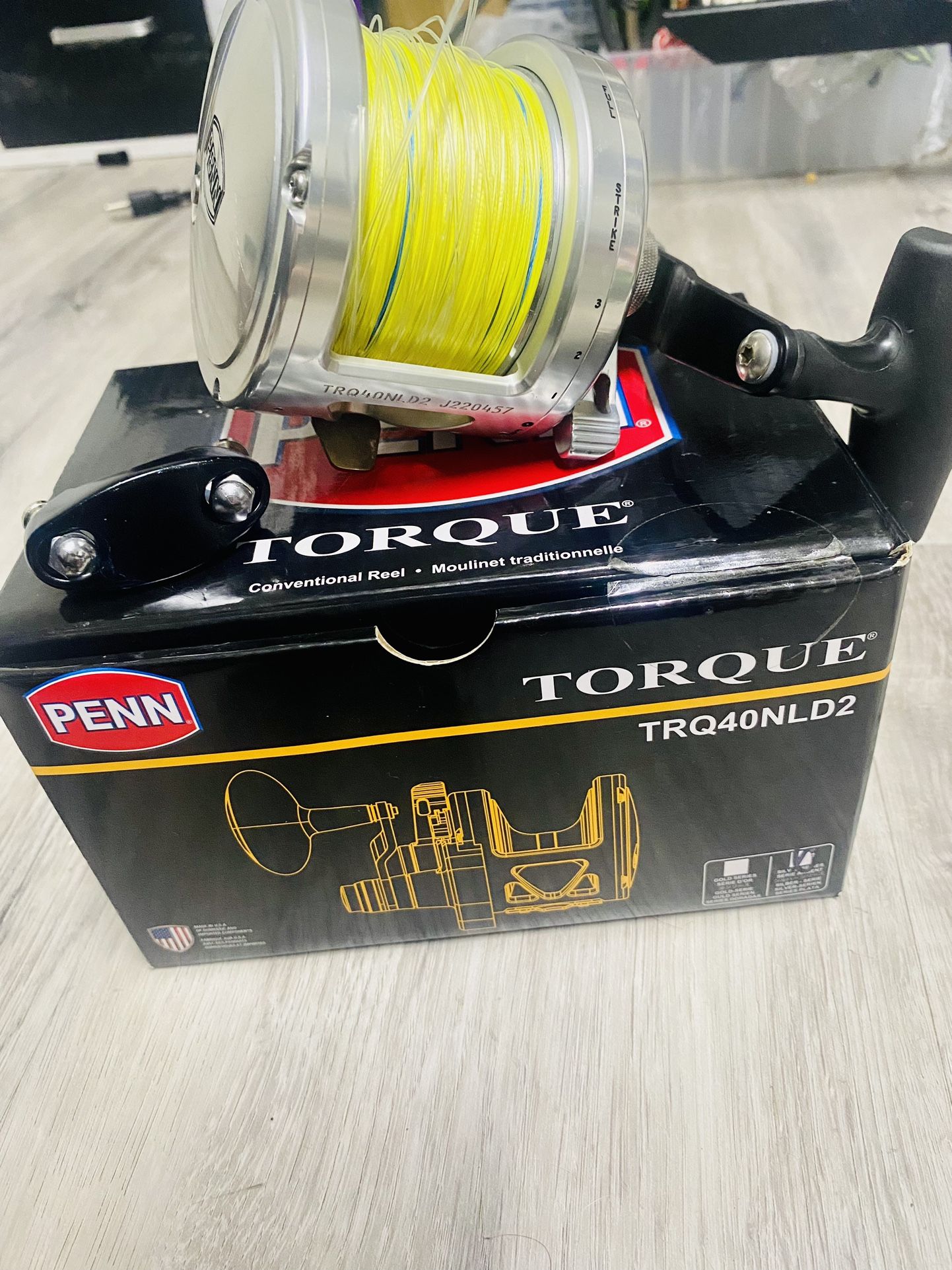 Penn Torque TRQ40NLD2 With Tiburon Upgraded T Bar Handle. 80lb Multicolor Izoline . 2 Speed Tunas Fishing Reel. Mint Condition. $580