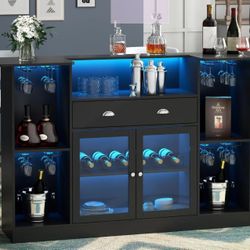 63” Bar Table Cabinet with LED & Drawer
