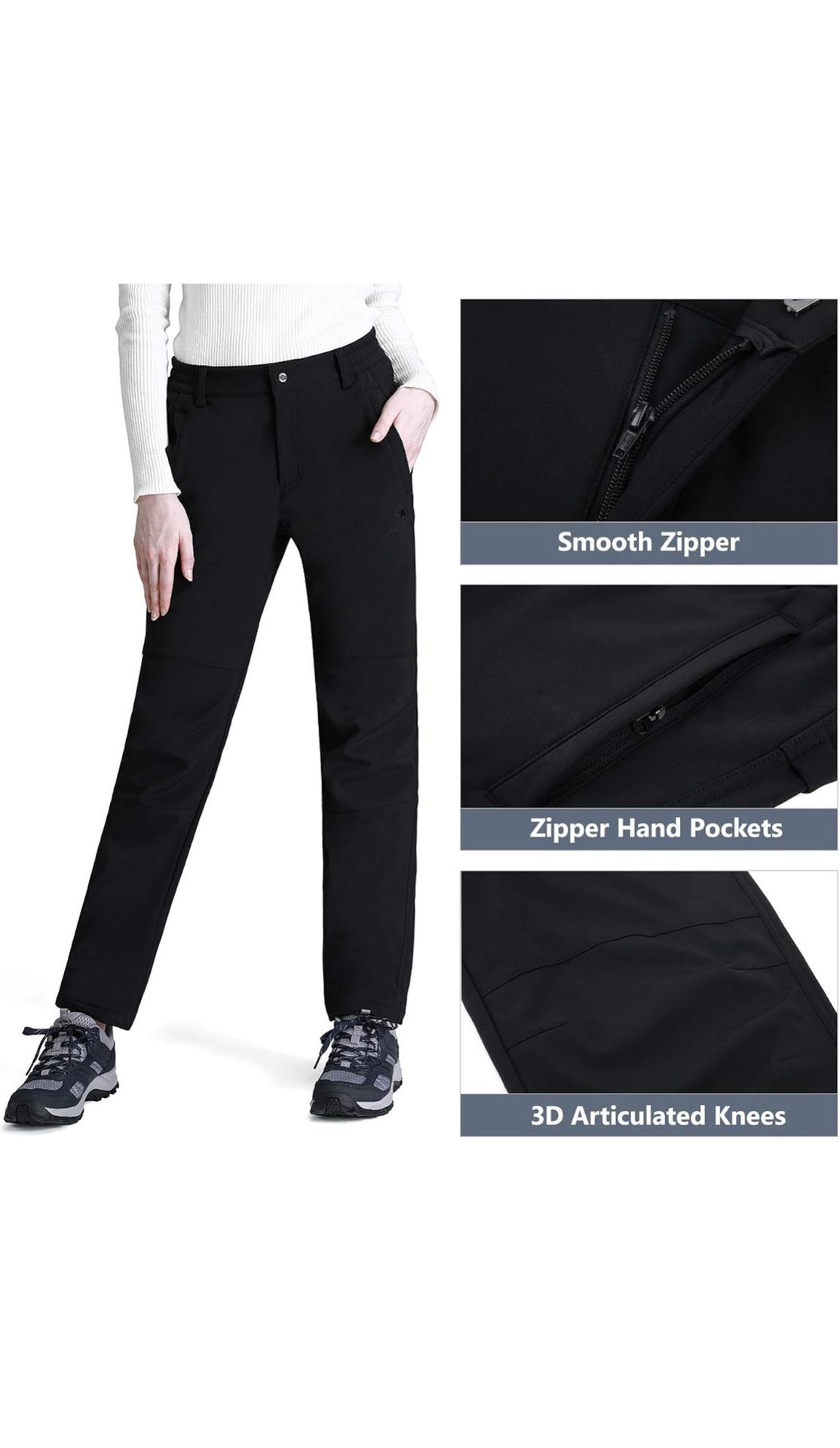 CAMELSPORTS Women's Hiking Pants Fleece Lined Ski Pants Winter Warm Waterproof Insulated Snow Travel Cargo Softshell Trousers 