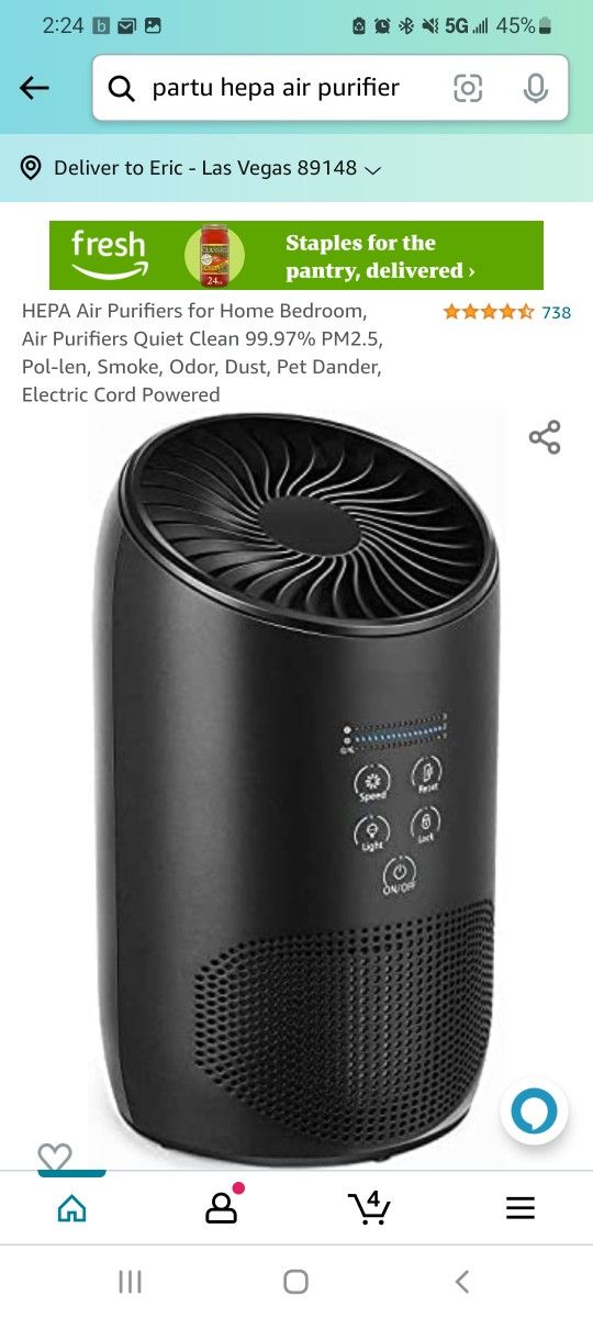 HEPA Air Purifiers for Home Bedroom, Air Purifiers Quiet Clean 99.97% PM2.5, Pol-len, Smoke, Odor, Dust, Pet Dander, Electric Cord Powered