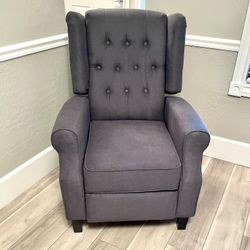 New Wingback Recliner Chair, Push Back with High Back, Upholstered Tufted, Grey Office Chair