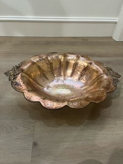 Italian Copper Decorative Bowl with Handles and Feet