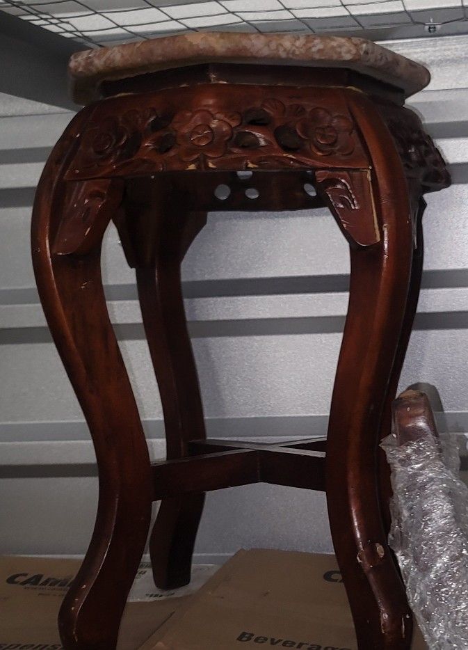 Solid Stone and Wood Accent Stool Artisan Furniture