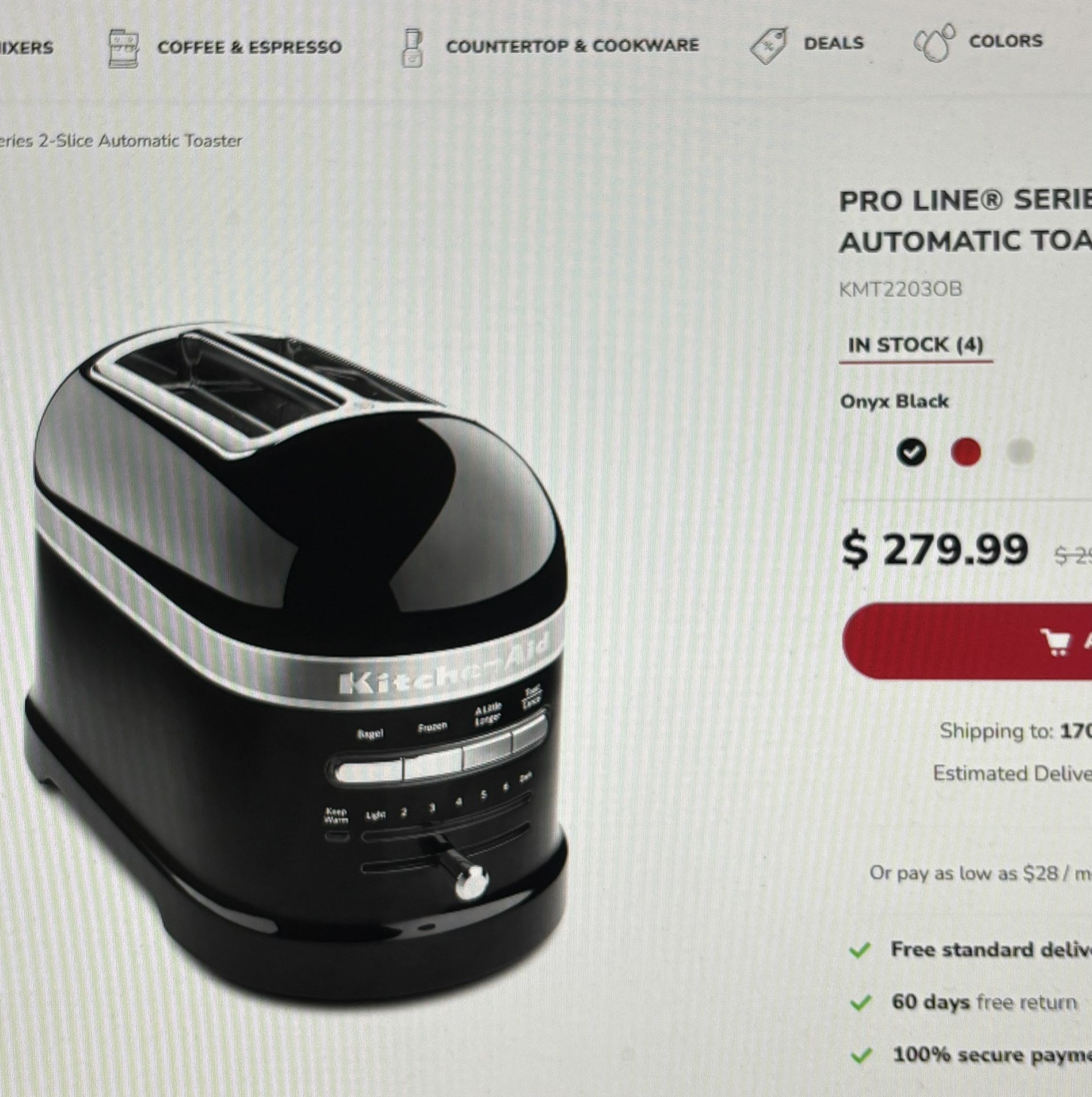 Kitchenaid Proline Series Toaster Automatic $120.00