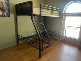 Black metal twin over full bunk bed bedframe