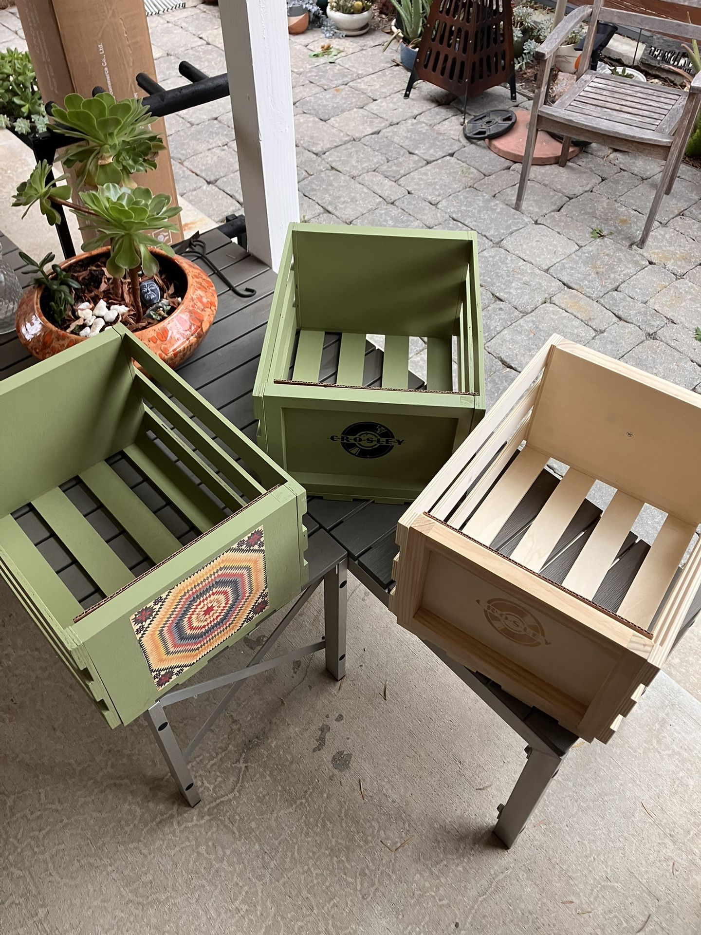 3 Wood Vinyl Record Storage Crates
