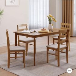 Brand New 5-Piece Rectangular Brown Wood Dining Set