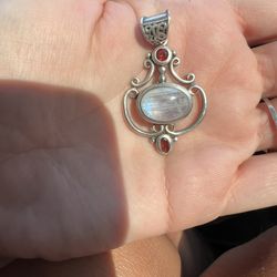 Moonstone/silver/ruby Pendant 