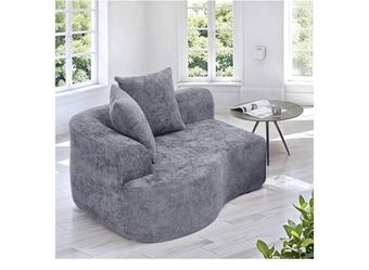 L Shaped Single Sofa, Modern Comfy Chenille Fabric Loveseat Couch, No Assembly Required Small Couch with Deep Seat, 2 Pillows for Living Room, Apartme