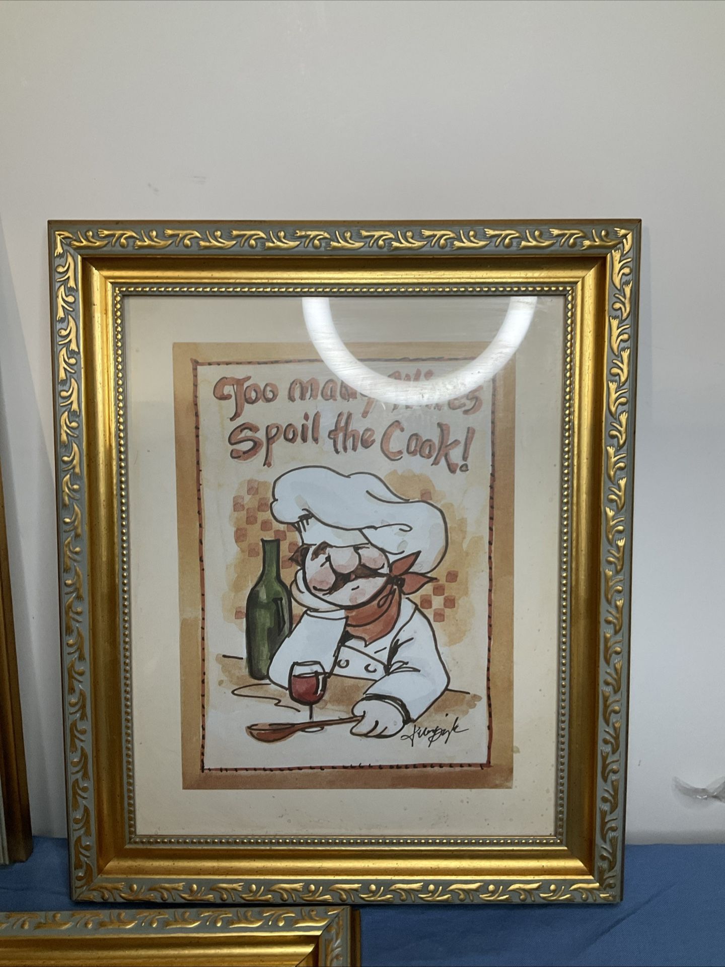 FAT ITALIAN CHEF Will Work for Wine, Kitchen Humor Funny Framed Print, Van Dijk