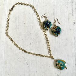 Blue Starfish Necklace And Earrings Set