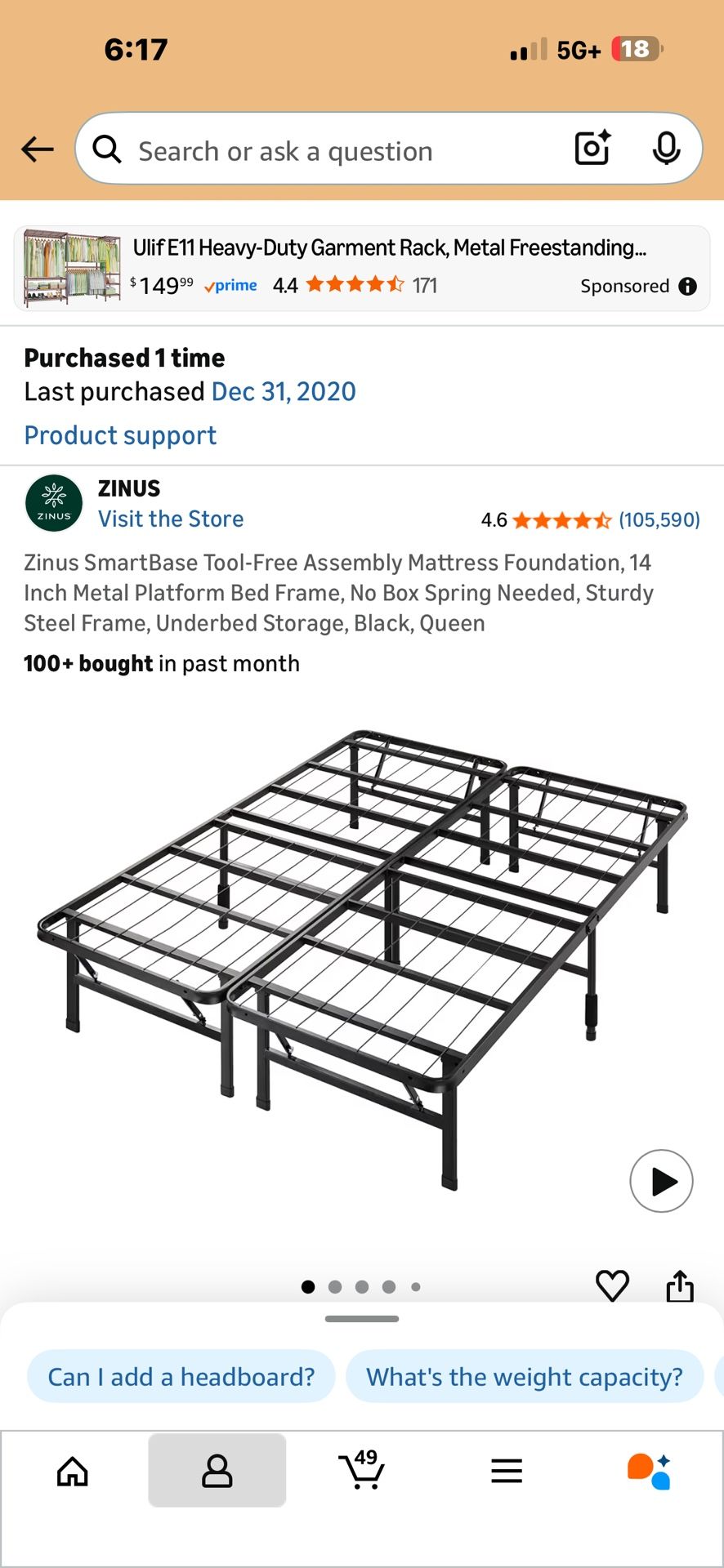Queen Sized bedframe - No box spring needed