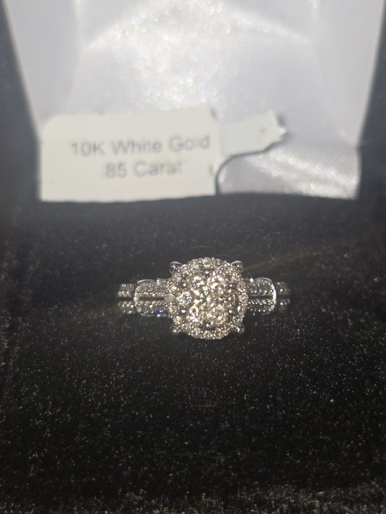 10k White Gold .85 Carat Diamond Cluster Wedding Ring