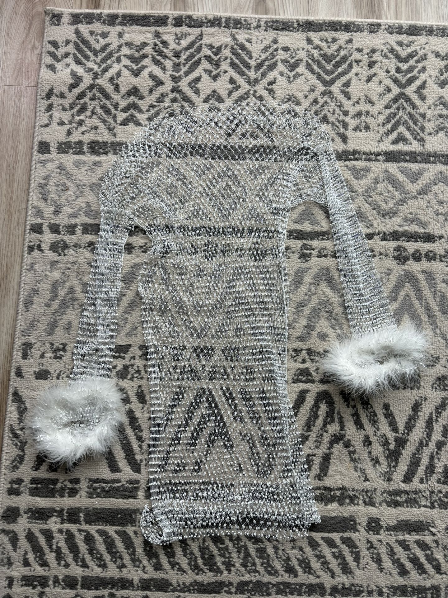 Never Worn White Bathing Suit Embellished Fishnet Top