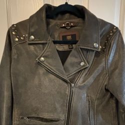 Dark Gray, Silver-Studded Leather Coat 