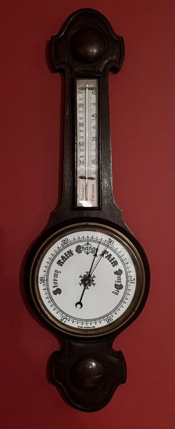 Vintage Or Antique (Unsure Age) Wall Mounted Thermometer/Barometer 31”x10” 