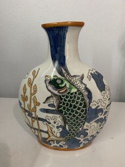 🍀CHINA BLUE LARGE VASE WITH FISH MOTIF/ 🍀JARRON GRANDE AZUL CHINA CON MOTIVO PECES