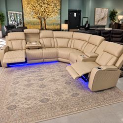 Large Reclining Sectional Sofa with LED Lighting