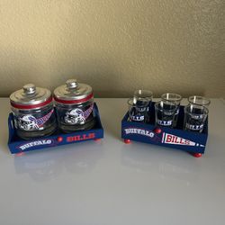 Buffalo Bills Shot Glasses & Candy Jars Sets W/ Trays