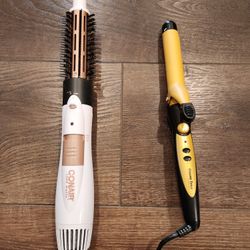 Conair Double Ceramic 3-in-1 Hot Air Brush and a matching curling iron, works great 