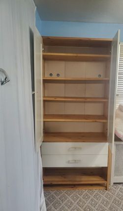 White Brown Wood Wardrobe Armoire Storage Cabinet