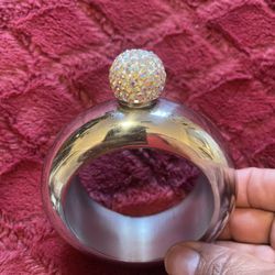 Silver Bracelet Flask Stainless Steel Bangle 3.5 oz Aurora Borealis Crystals Lid