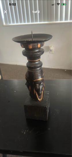 Vtg Artisan Sculpted Figural Triple Side Three Face Candle Stick Holder Stand