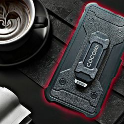 iPhone 14 & iPhone 13 Defender Series Case in black. Rugged, durable, with port protection and includes holster clip kickstand.
price: $65 
