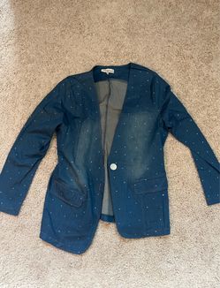 Denim Dot Open-Front Blazer - Blue