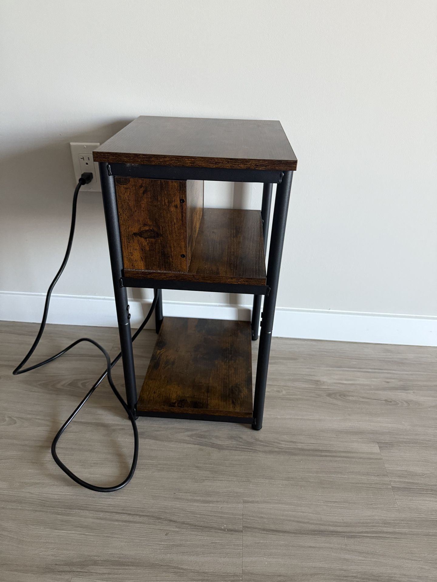 3‑Tier Charging Side Table – USB & Outlet + Rustic Style