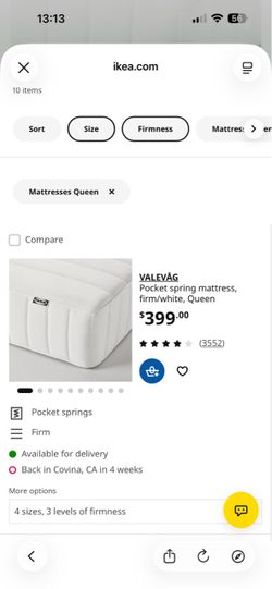Pocket spring mattress, firm/white, Queen size