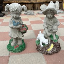 New Kids With Dog And Bird Made Out Of Cement Perfect Gift 