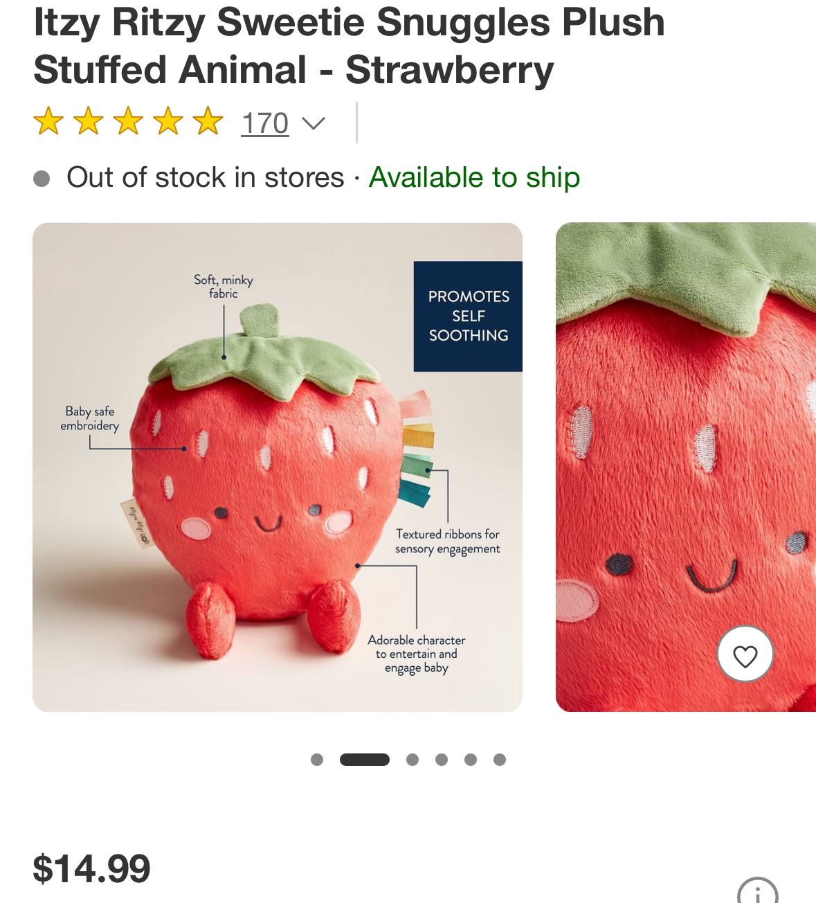 Itzy Ritzy Sweetie Snuggles Plush Stuffed Animal - Strawberry