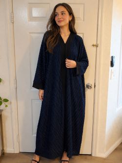 Elegant Navy Textured Abaya / Kimono Style Robe