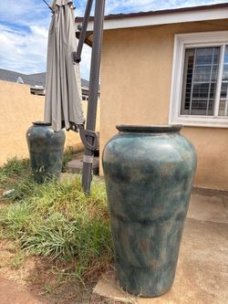 Large Blue/Green Glazed Ceramic Planter