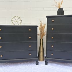 Solid Wood 2-Piece Dresser Set – 9 Drawers in Satin Black w/ Brass Knobs | FREE DELIVERY