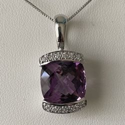 AMETHYST SOLITAIRE 8CT 14KT DIAMOND WHITE NECKLACE 