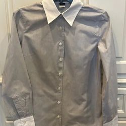 J.CREW Pinstripe Oxford Button Down Long Sleeve Shirt Top Blouse Women's Size L / Large 
