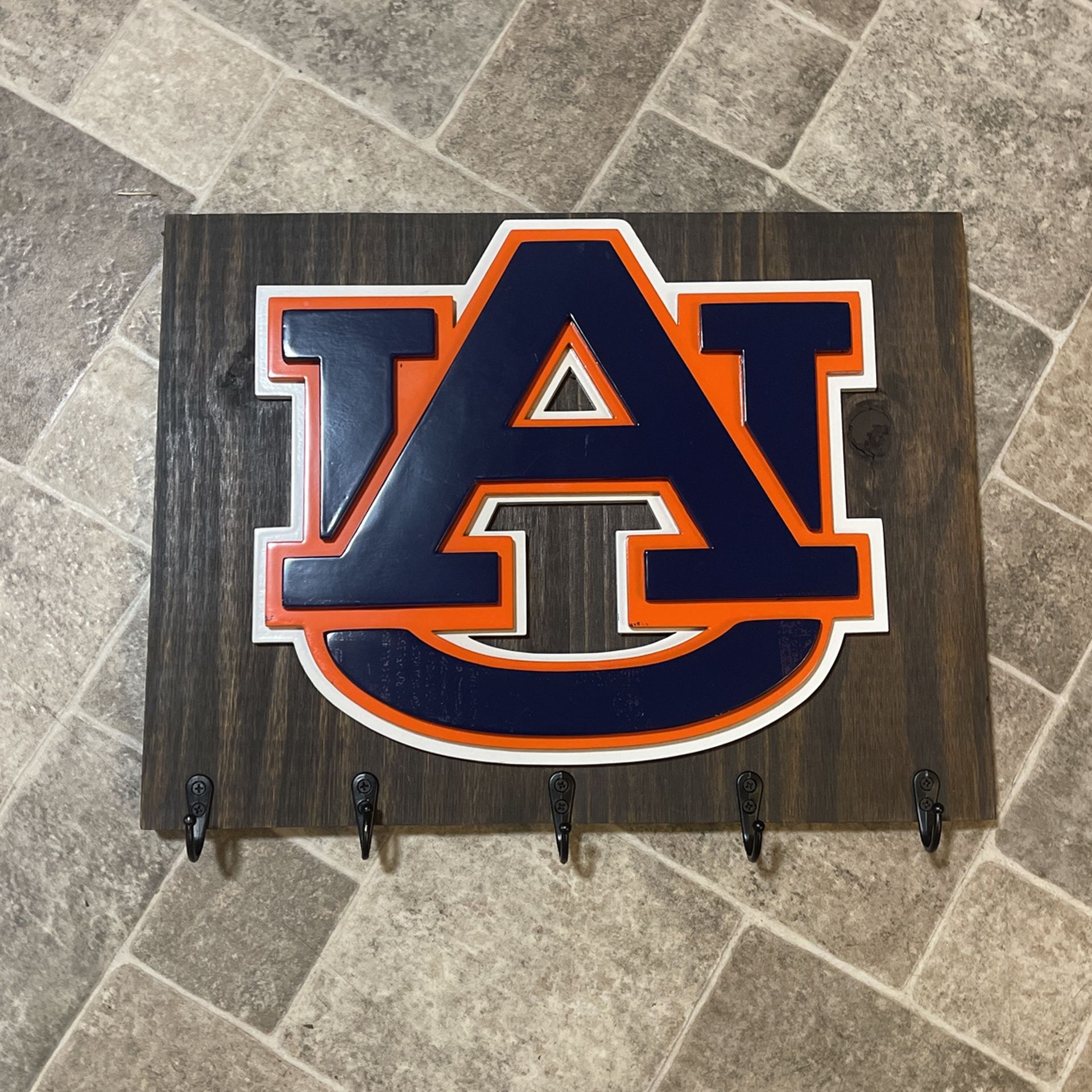 Auburn University Coat Hanger/key Holder For Living Room Or Decorate His Man Cave Or She Shed.  Measures 16x12, New Condition.  Bold Orange And blue  