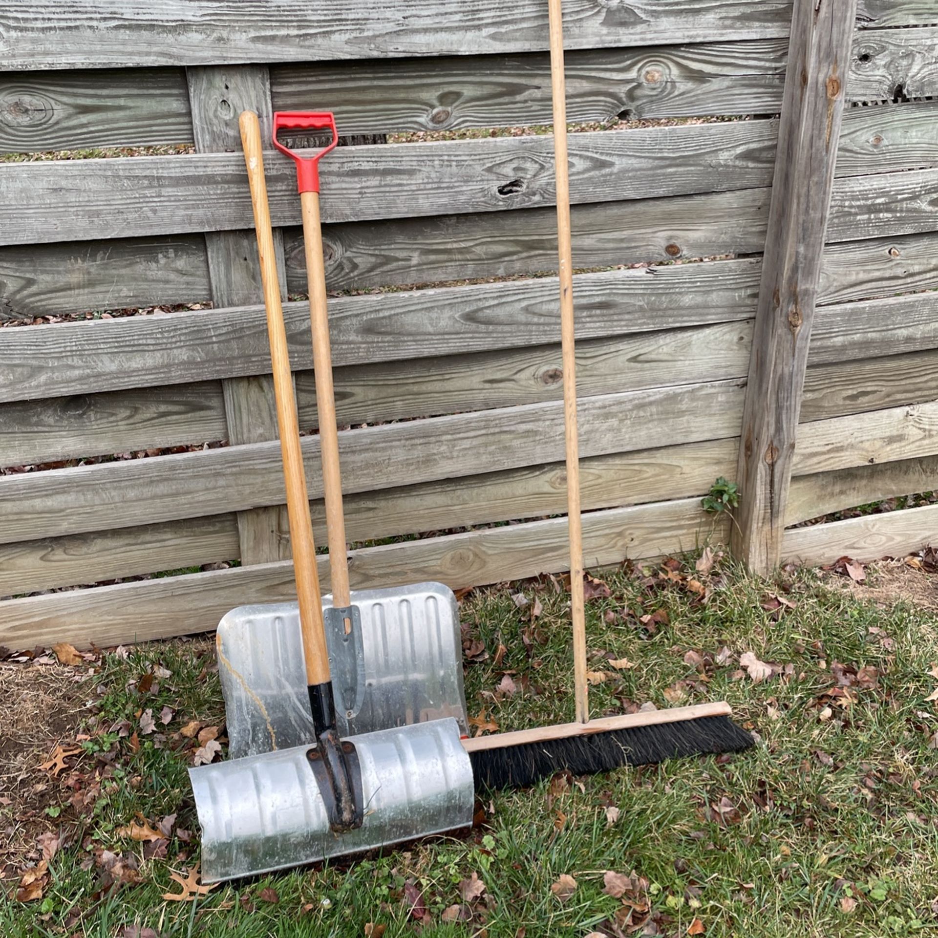 Two metal snow shovels