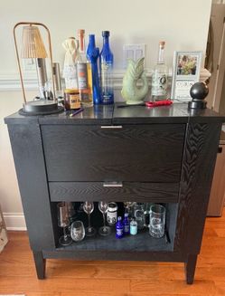 Black Wood Bar Cabinet with Open Shelf