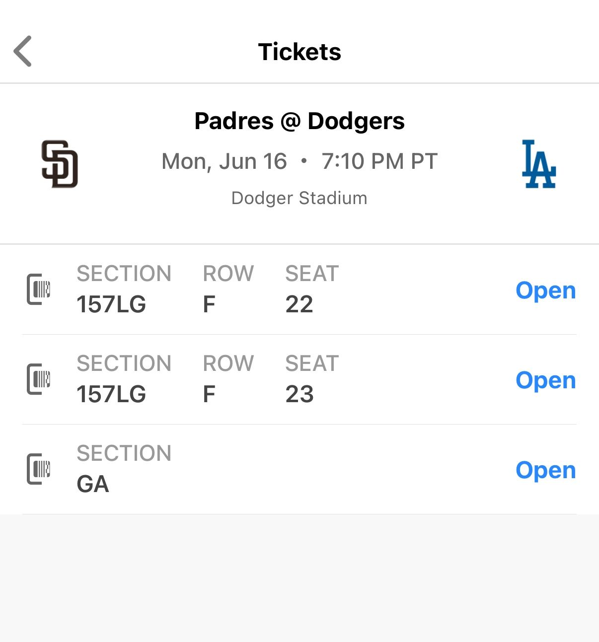 Padres @ Dodger With Parking 