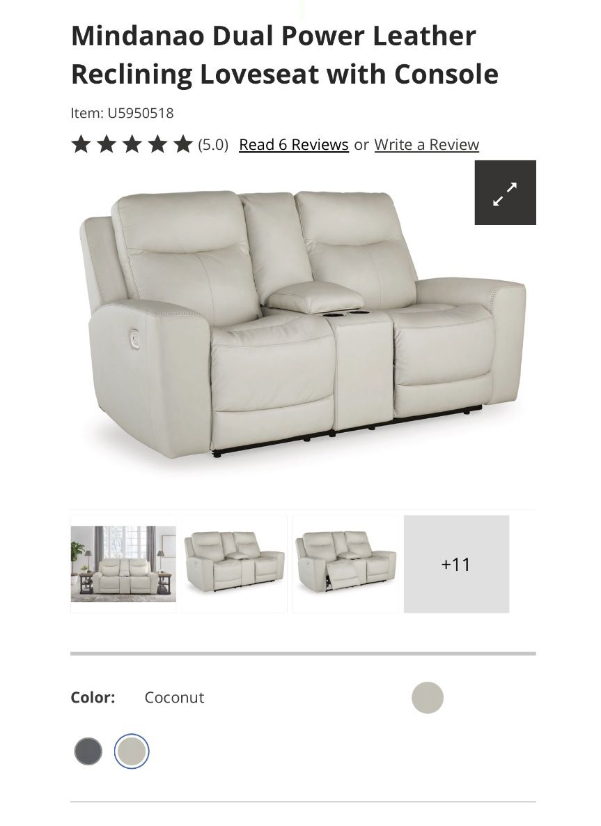 Mindanao Dual Power Leather Reclining Loveseat with Console from Ashley Furniture