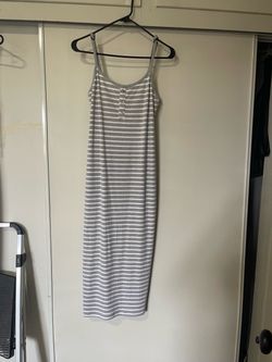 White and grey stripes long dress