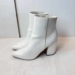 White Block Heel Ankle Boots