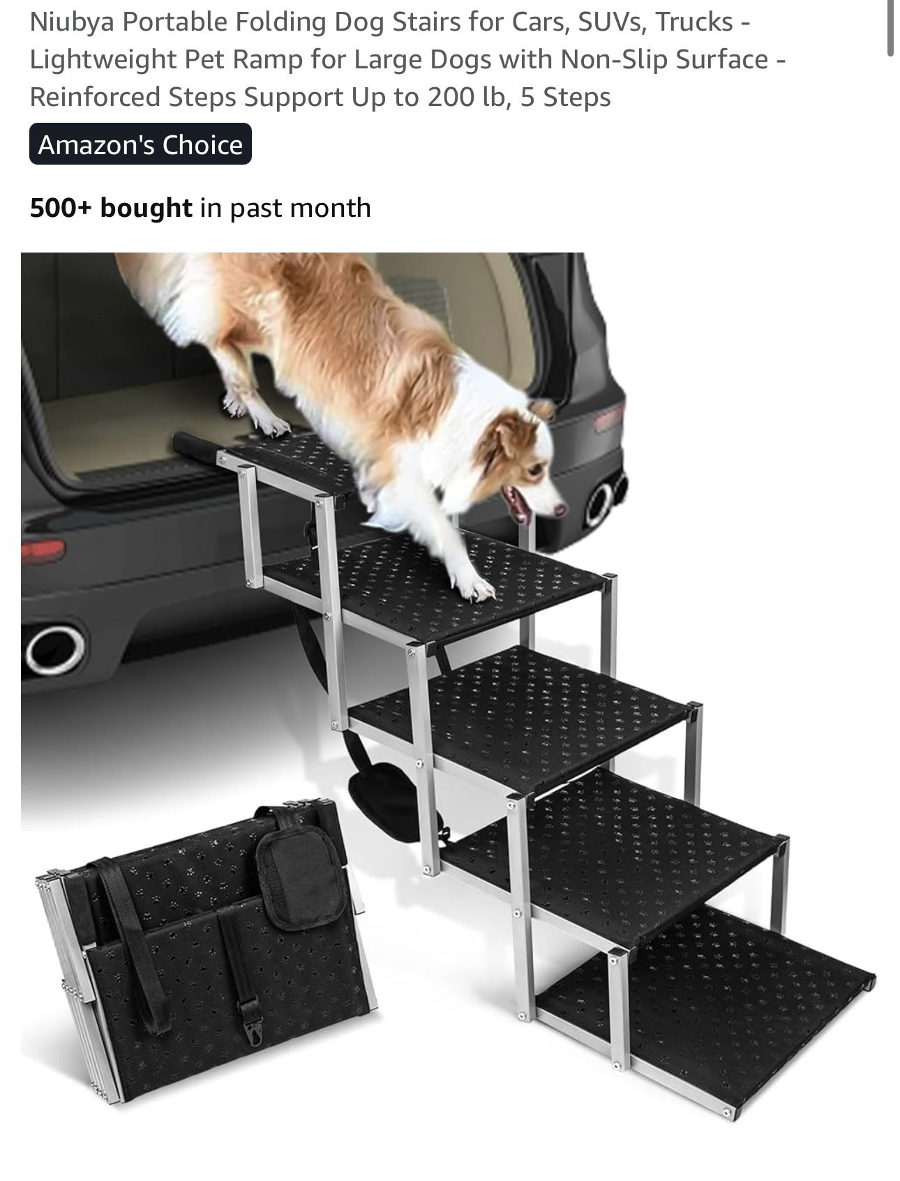Niubya Portable Folding Dog Stairs for Cars, SUVs, Trucks - Lightweight Pet Ramp for Large Dogs with Non-Slip Surface - Reinforced Steps Support Up to